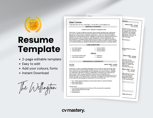 ATS Friendly Resume Template, The Wellington