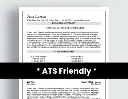 ATS Friendly Resume Template, The Wellington
