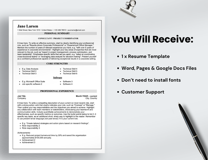 ATS Friendly Resume Template, The Wellington