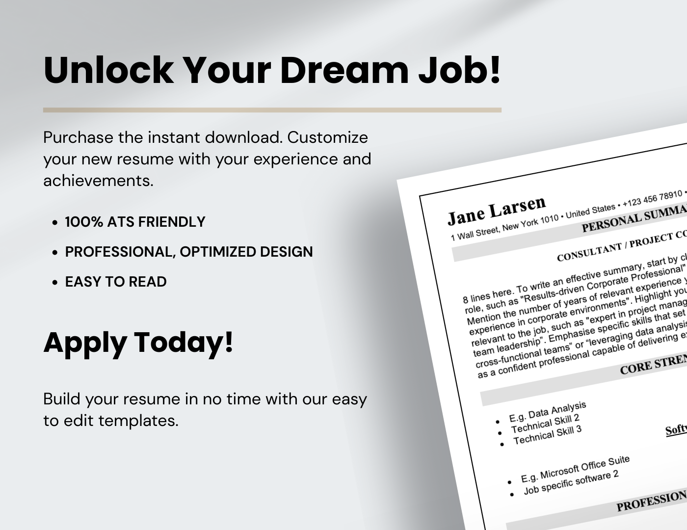 ATS Friendly Resume Template, The Wellington